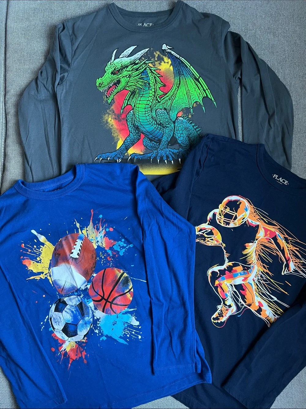 Children's Place Boys' Dragon & Sports Long Sleeve Shirt Bundle- Size L 10/12
